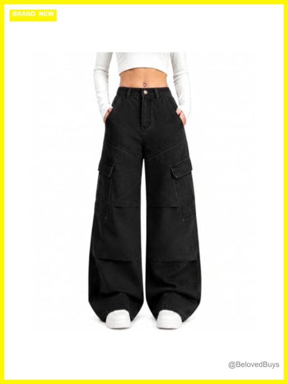 Lafaguw Baggy Wide Leg Cargo Jeans for Women Mid Rise Denim Pants with Pockets